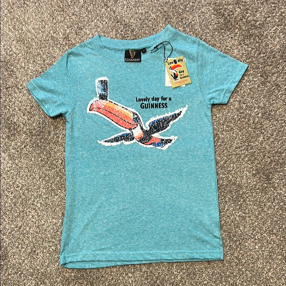 Guinness Blue Short-SleeveTee with Sequin Toucan Logo Design -Women's Small